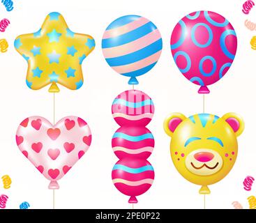 Balloon variations. 3d vector elements of stars, love, birthday and tiger Stock Vector