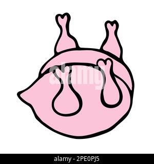 Chicken carcass, outline doodle in pink color Stock Vector