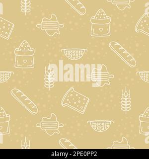 Bakery products, beige vector seamless pattern Stock Vector