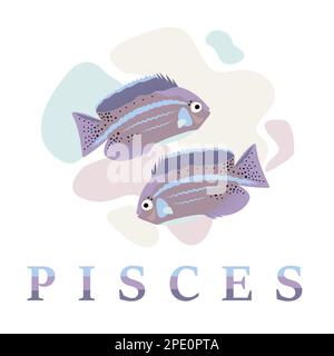 Zodiac sign of Pisces, illustration and text Stock Vector