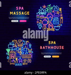 Sauna Bathhouse Neon Banners Stock Vector