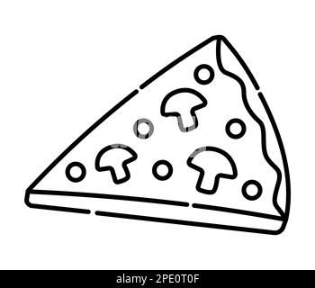 Piece of pizza black and white vector line illustration Stock Vector