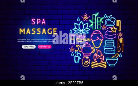 Spa Massage Neon Banner Design Stock Vector