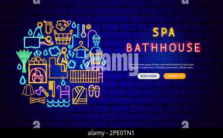 Spa Bathhouse Neon Banner Design Stock Vector