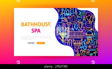 Bathhouse Spa Neon Landing Page Stock Vector