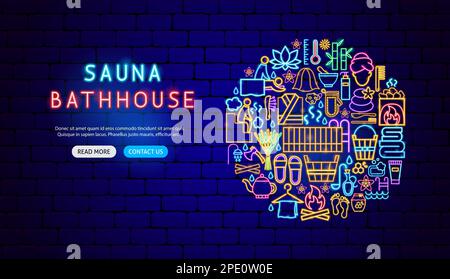 Sauna Bathhouse Neon Banner Design Stock Vector