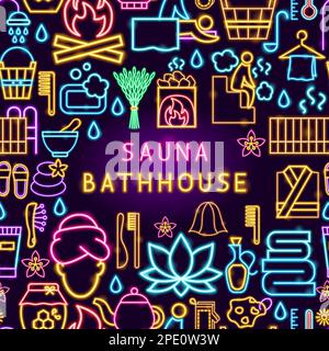 Sauna Bathhouse Neon Frame Stock Vector
