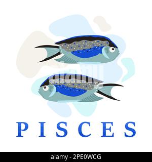Zodiac sign of Pisces, cute illustration and text Stock Vector