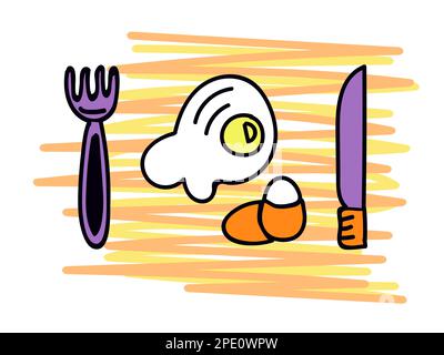 Dinner. Illustration includes eggs, fork and knife Stock Vector