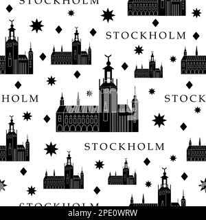 Stockholm, black and white seamless pattern Stock Vector