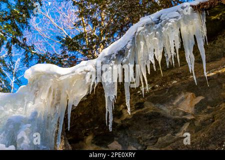 Details of No Boundaries ice formation used by ice climbers in Pictured Rocks National Lakeshore near Munising, Upper Peninsula, Michigan, USA Stock Photo