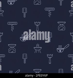 Utensils seamless pattern, dark blue background Stock Vector