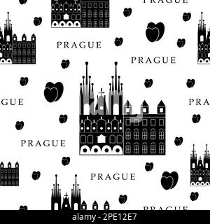 Prague city, black and white seamless pattern Stock Vector