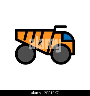 Dump truck line icon isolated on white background. Black flat thin icon on modern outline style. Linear symbol and editable stroke. Simple and pixel p Stock Vector