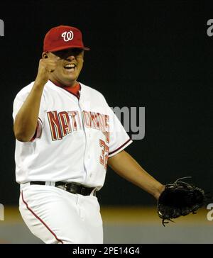 The Washington Nationals Chad Cordero pumps his fist after closing out the  ninth inning for his fourth save of the season against the Philadelphia  Phillies on April 26, 2005 at RFK Stadium