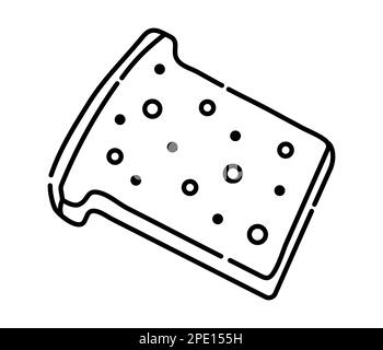 Piece of bread, black and white toast, vector line illustration Stock Vector