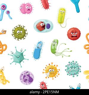 Seamless pattern with viruses and baterias cartoon characters Stock ...