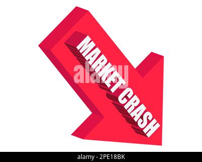 Market crash 3d text and down arrow isolated on white background. Collapse of the stock market, crisis. Bank failure. Design for banner, poster and pr Stock Vector