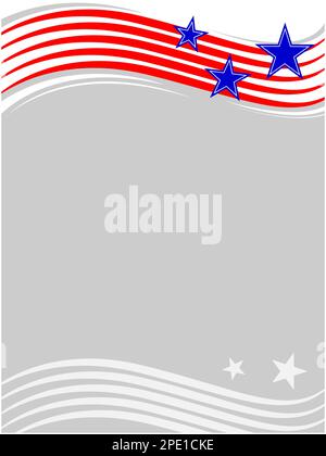 American flag symbols frame border wave pattern with stars and copy space for your text. Stock Vector