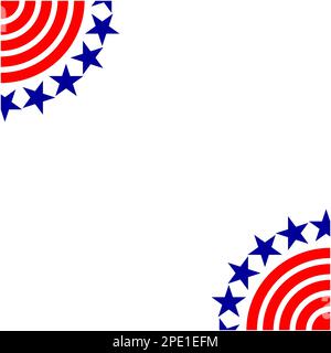 American flag symbols wave pattern frame border corner with stars and empty space for your text. Stock Vector