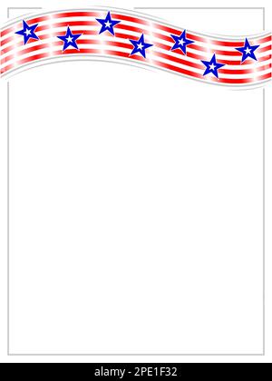 American flag symbols frame border wave pattern with stars and empty space for your text. Stock Vector