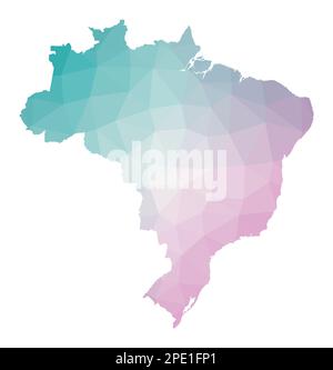 Polygonal map of Brazil. Geometric illustration of the country in emerald and amethyst colors. Brazil map in low poly style. Stock Vector