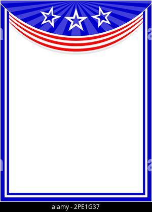 American flag symbols wave pattern frame border corner with stars and empty space for your text. Stock Vector