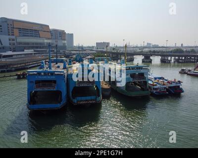 Butterworth, Penang, Malaysia - Mar 12 2022: Yellow roro ferry arrive ...