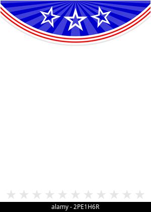 American flag symbols wave pattern frame border corner with stars and empty space for your text. Stock Vector