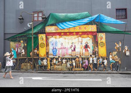 Artwork on walls in Chinatown, Singapore by street artist Yip Yew Cheong Stock Photo