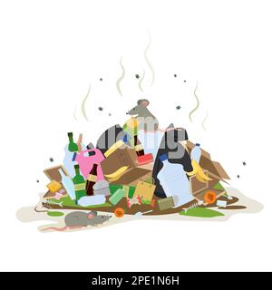 Big Smelly Pile Of Garbage Bad Smell Trash Waste Recycling Isolated On White Background Flat