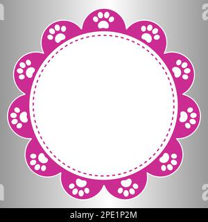 Pink round frame flower shape with paws with space for text for invitations, cards, covers. Stock Vector