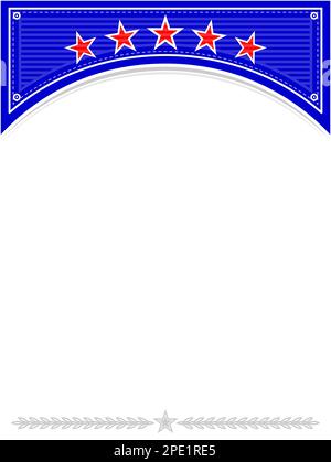 American flag symbols wave pattern frame border corner with stars and empty space for your text. Stock Vector