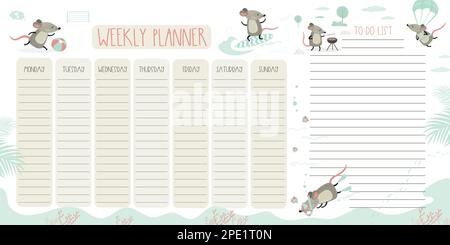 Weekly planner and to do list with cute rats, adorable wildlife animals ...