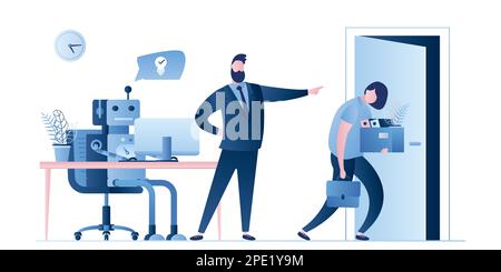 Premium Vector  Employee replacement. worker turnover stock illustration  in flat cartoon style. boss or manager transfer of employee to another  workplace, job rotation. unfair dismissal in business.