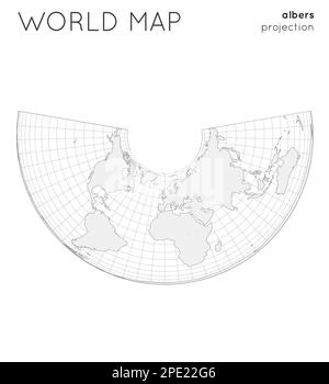 World map. Globe in Albers projection, with graticule lines style. Outline vector illustration. Stock Vector
