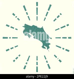 Costa Rica Logo. Grunge sunburst poster with map of the country. Shape of Costa Rica filled with hex digits with sunburst rays around. Trendy vector i Stock Vector