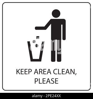 Keep clean icon or poster. Do not litter sign. Silhouette of a man, throwing garbage in a bin. Isolated on white background. No littering symbol in sq Stock Vector