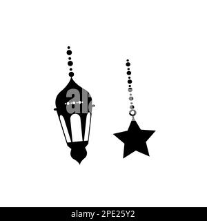 Islamic Lanterns Illustration Design, Islamic Silhouette Decoration Template Vector. Ornament Islamic Ramadan Lantern Symbol. Flat arabic icon black Stock Vector