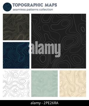 Topographic maps. Authentic isoline patterns, seamless design. Charming tileable background. Vector illustration. Stock Vector