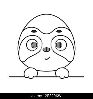 Coloring page cute little sloth head. Coloring book for kids. Educational activity for preschool years kids and toddlers with cute animal. Vector stoc Stock Vector
