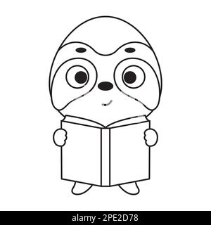 Coloring page cute little sloth reads book. Coloring book for kids. Educational activity for preschool years kids and toddlers with cute animal. Vecto Stock Vector