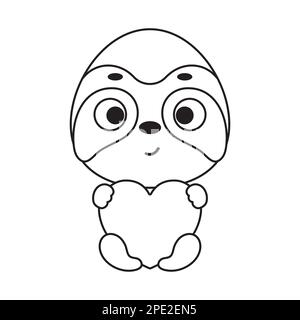 Coloring page cute little sloth holds heart. Coloring book for kids. Educational activity for preschool years kids and toddlers with cute animal. Vect Stock Vector