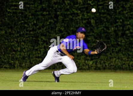 Cubs center fielder Corey Patterson hits against the Red Sox. The Chicago  Cubs defeated the Boston Red Sox 7-6 at Wrigley Field in Chicago, Il, June  11, 2005. (UPI Photo/Mark Cowan Stock