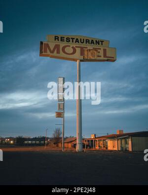 Old motel signs at night, Green River, Utah Stock Photo