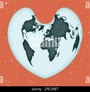 World Map Poster. Bonne pseudoconical equal-area projection. Vintage World shape with grunge texture. Classy vector illustration. Stock Vector