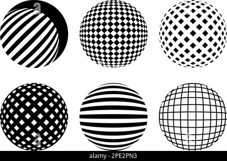 Set of abstract decorative spheres with geometric pattern isolated. 3D style dashed Abstract balls. Vector illustration Stock Vector