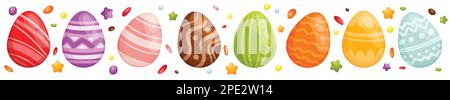 Easter eggs in a row with and sprinkled with sugar Stock Vector