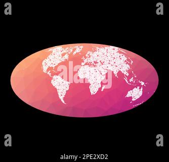 World network map. Aitoff projection. Wired globe in Aitoff projection on geometric low poly background. Appealing vector illustration. Stock Vector