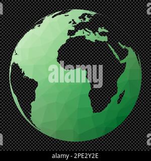 Transparent digital world map. Orthographic projection. Polygonal map of the world on transparent background. Stencil shape geometric globe. Stock Vector